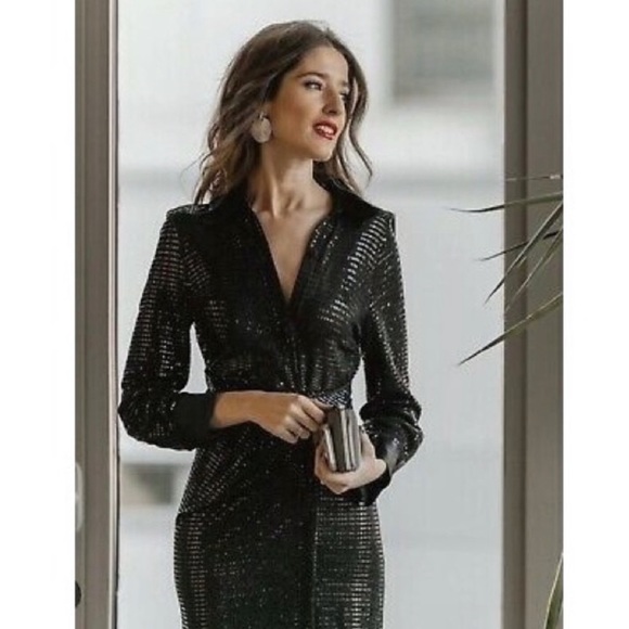 Zara Dresses & Skirts - NWT Zara Black Sparkly Ruched Festive Party Dress